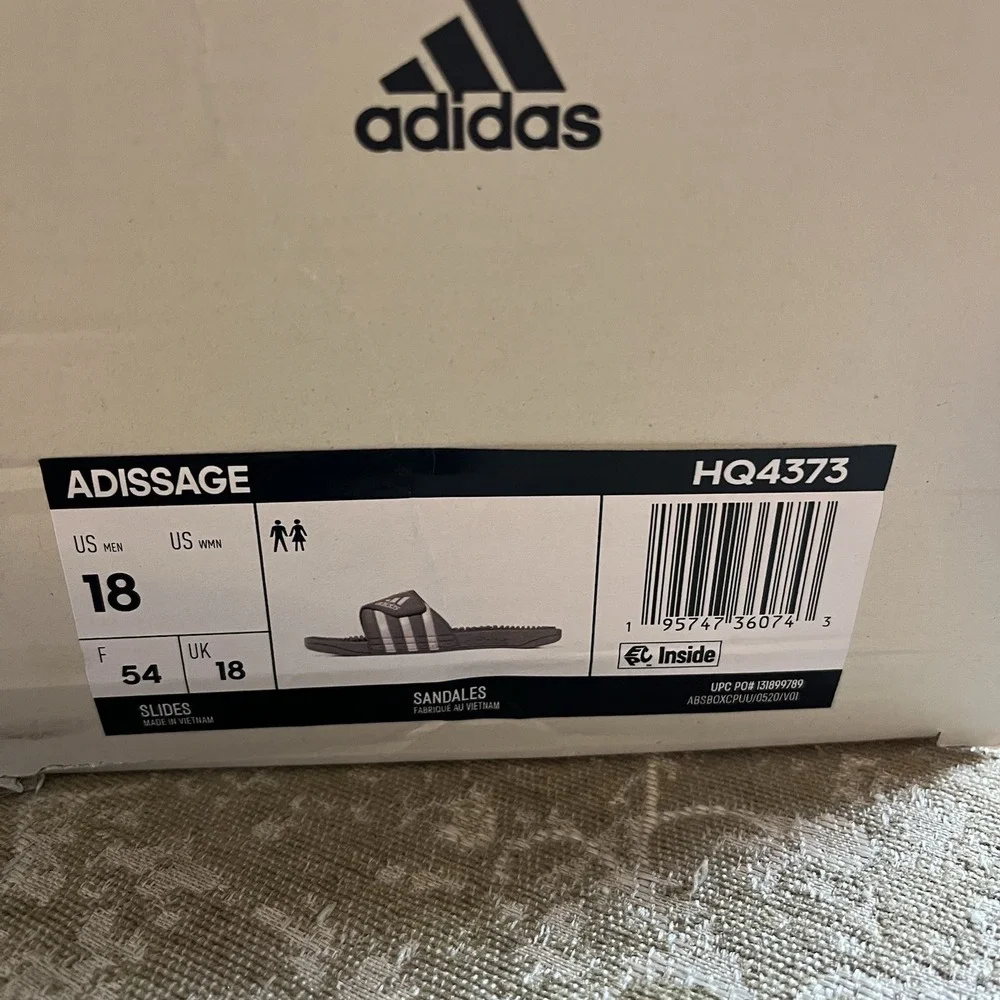 adidas Adissage Slides Sandal, Stone Grey/White‎ - Men Size 18 - New With Tags